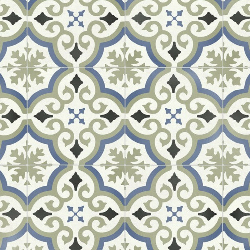 Blue & Green Victorian Tile Style Comet Vinyl Flooring