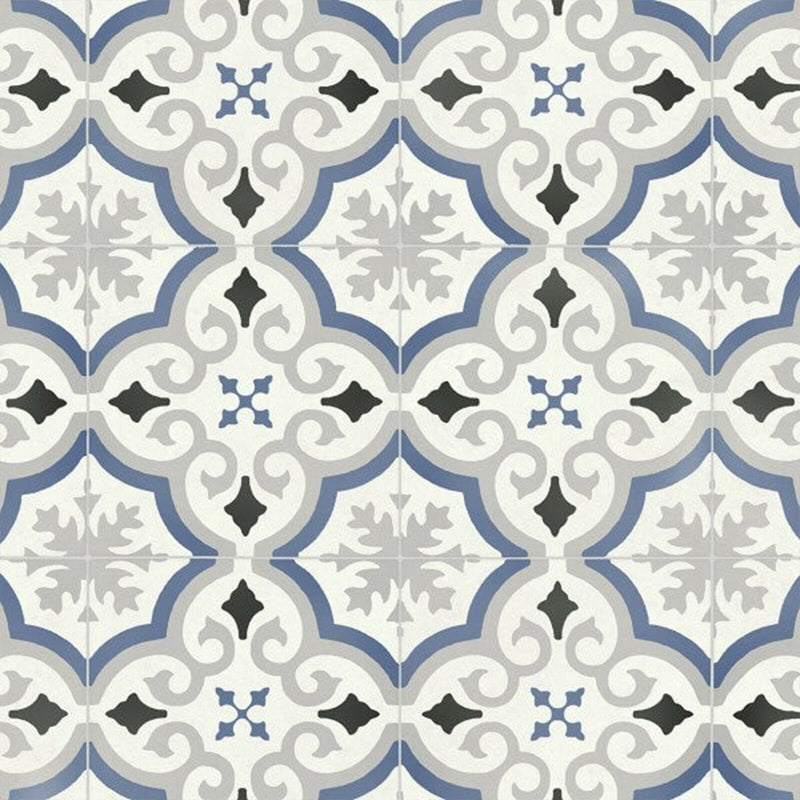 Blue & Grey Victorian Tile Style Comet Vinyl Flooring