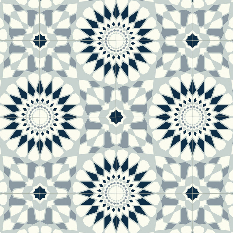 Blue Rosette Tile Style Candy Vinyl Flooring