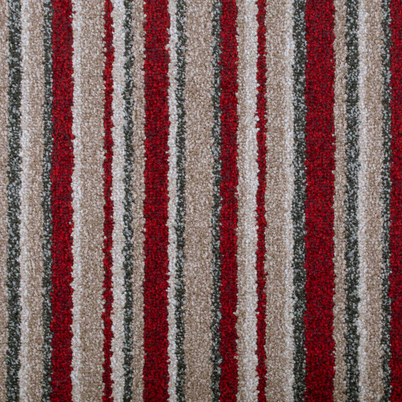 Red & Beige Striped Supreme Action Back Saxony Carpet - Far