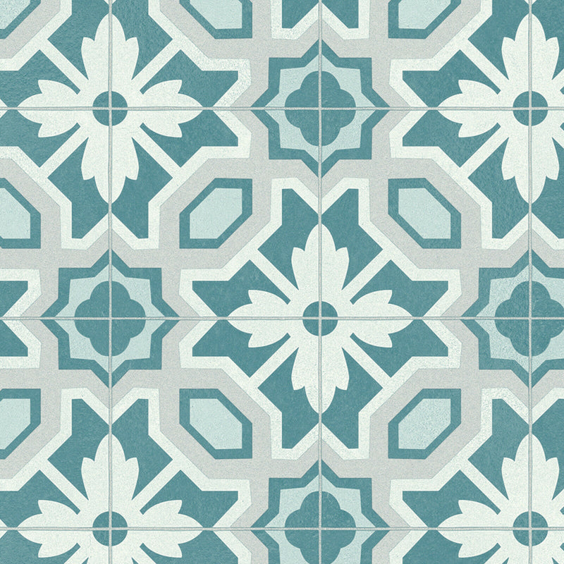 Soft Blue Floral Design Tile Style Candy Vinyl Flooring