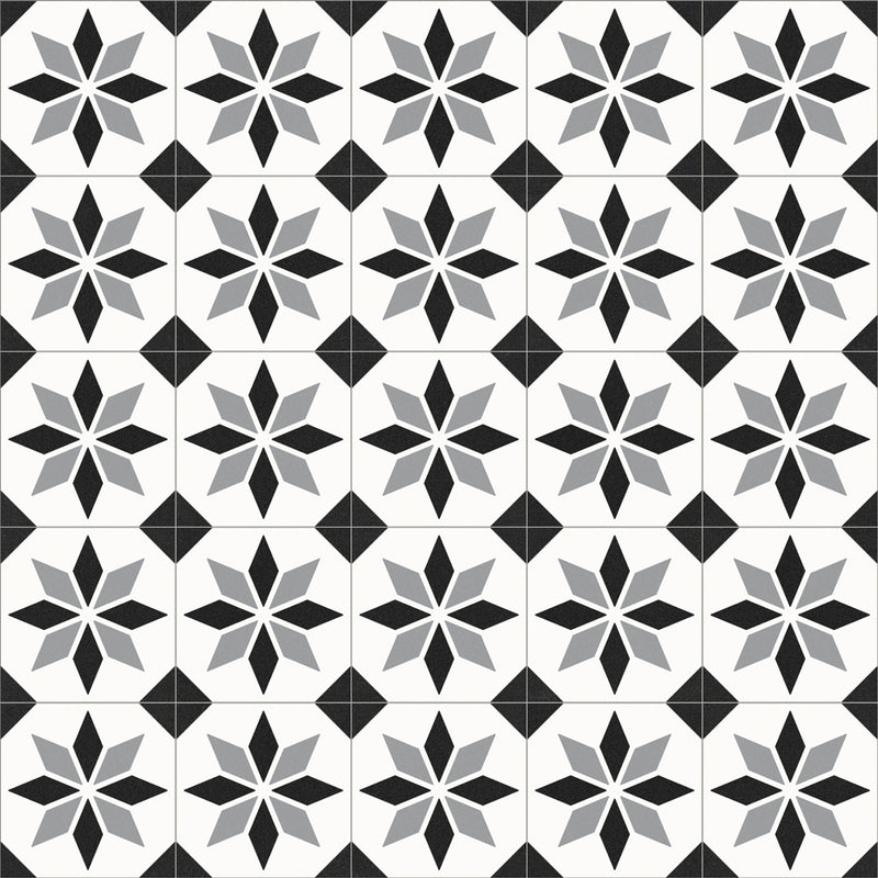 White & Black Star Tile Style Rapid Vinyl Flooring