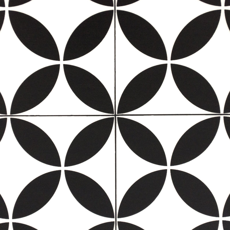 Black Retro Victorian Tile Pattern Primo Vinyl Flooring - Close