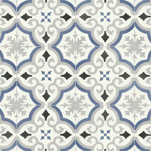 Blue & Grey Victorian Tile Style Comet Vinyl Flooring