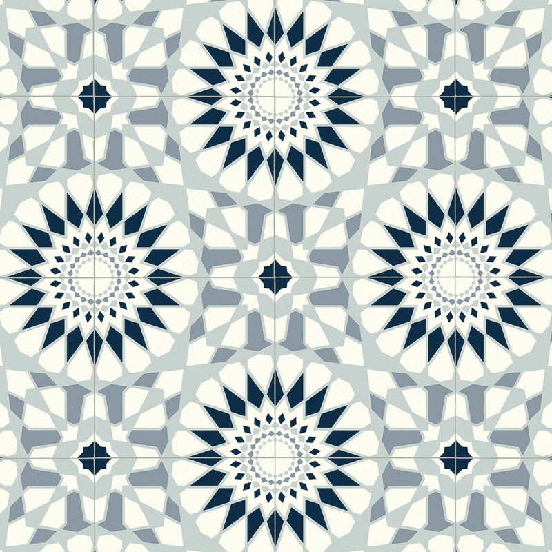 Blue Rosette Tile Style Candy Vinyl Flooring