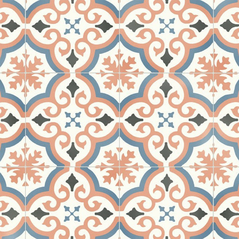 Blue & Tan Victorian Tile Style Comet Vinyl Flooring