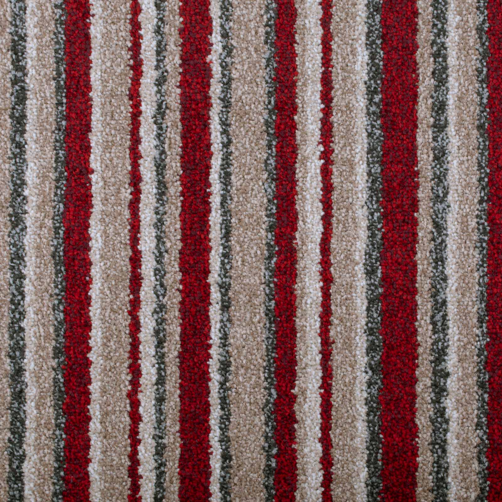Red & Beige Striped Supreme Felt Back Saxony Carpet - Far