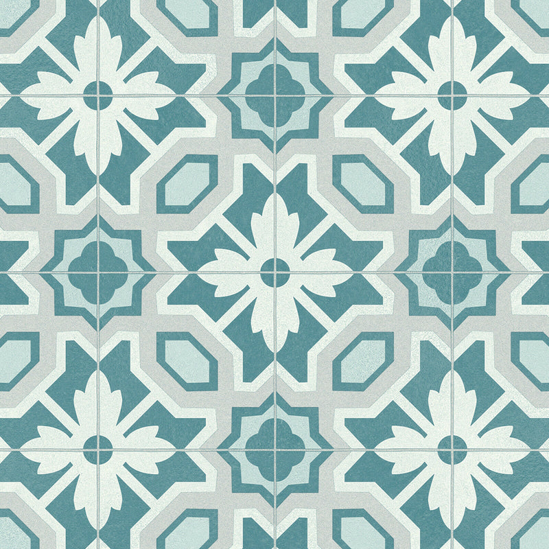 Soft Blue Floral Design Tile Style Candy Vinyl Flooring