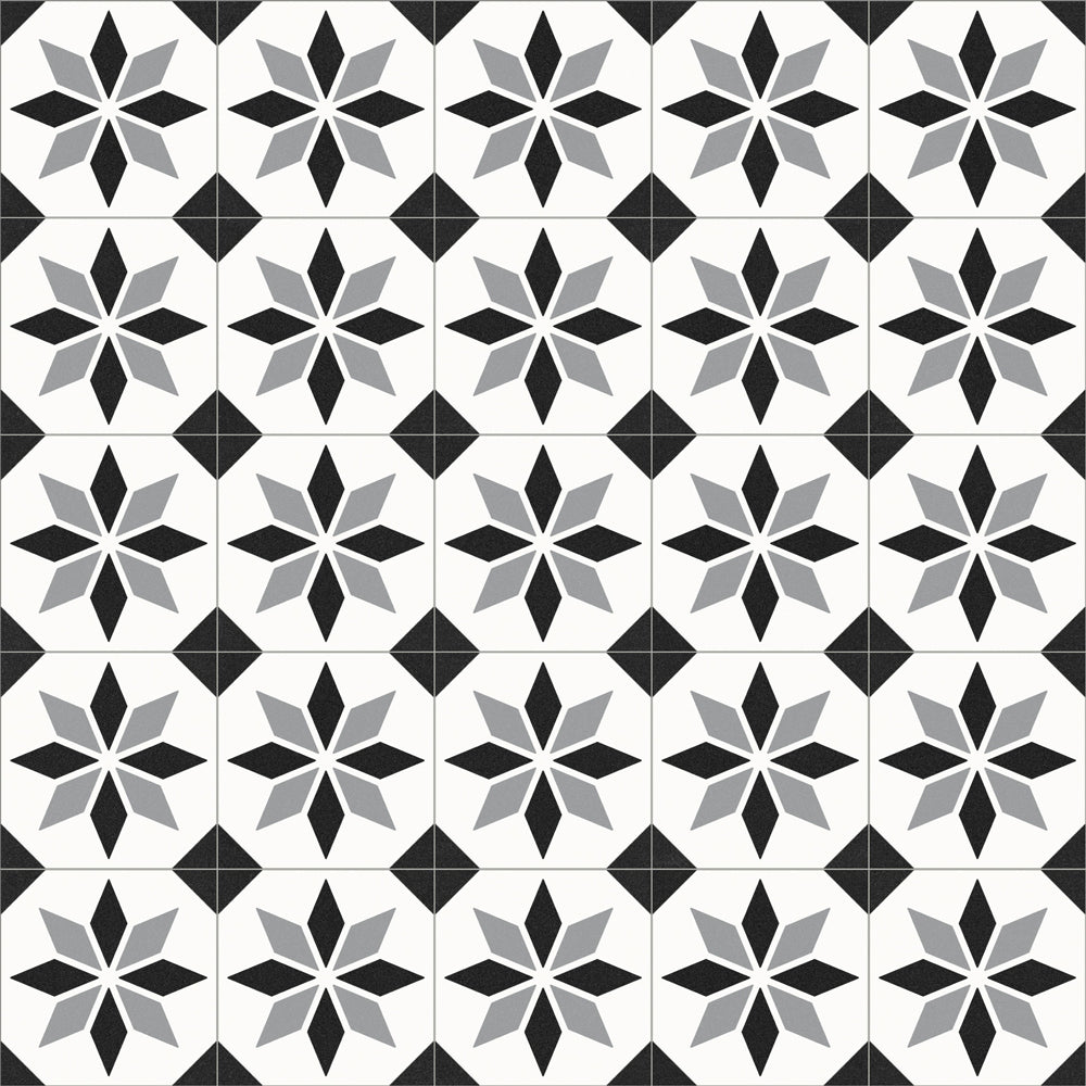 White & Black Star Tile Style Rapid Vinyl Flooring