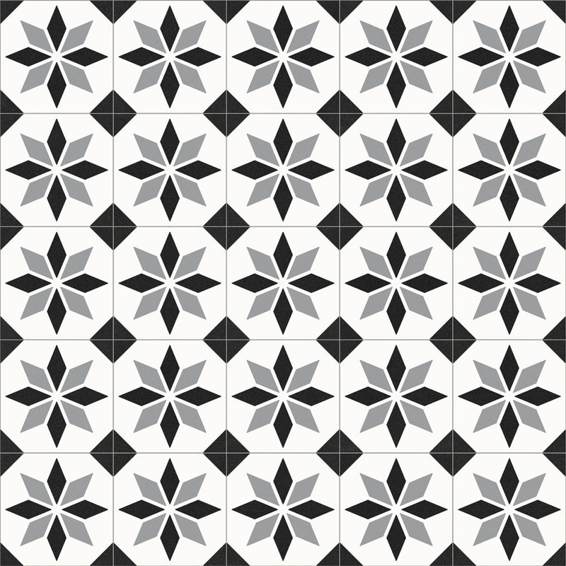 White & Black Star Tile Style Rapid Vinyl Flooring